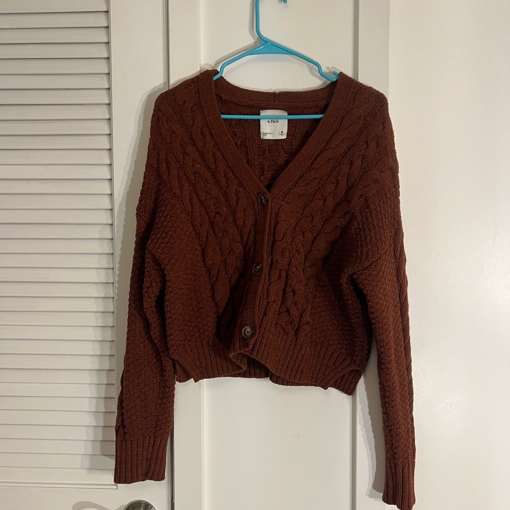 Burnt Rust A&F Cable Knit Cardigan Sweater